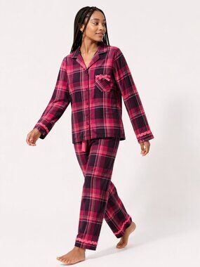 VICTORIAS SECRET Pink Plaid Cotton PJs Pajama Set Small
